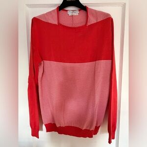 Salvatore Ferragamo Red and White Off-the-Shoulder Sweater